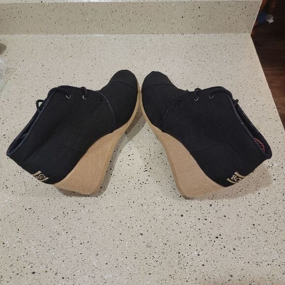 Bobs from Sketchers Black Canvas Wedge Bootie Size 9 - Picture 7 of 10